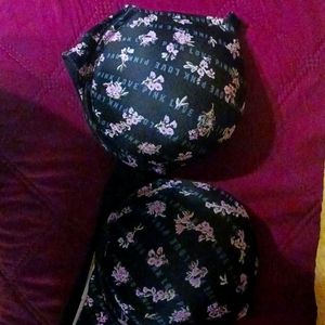 PINK Victoria's Secret Black and Pink Floral Bra Super Push Up